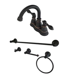Outlet American Classic 4" Centerset Lavatory Faucet with Bathroom Accessory Package in Naples Bronze 4" Center Set