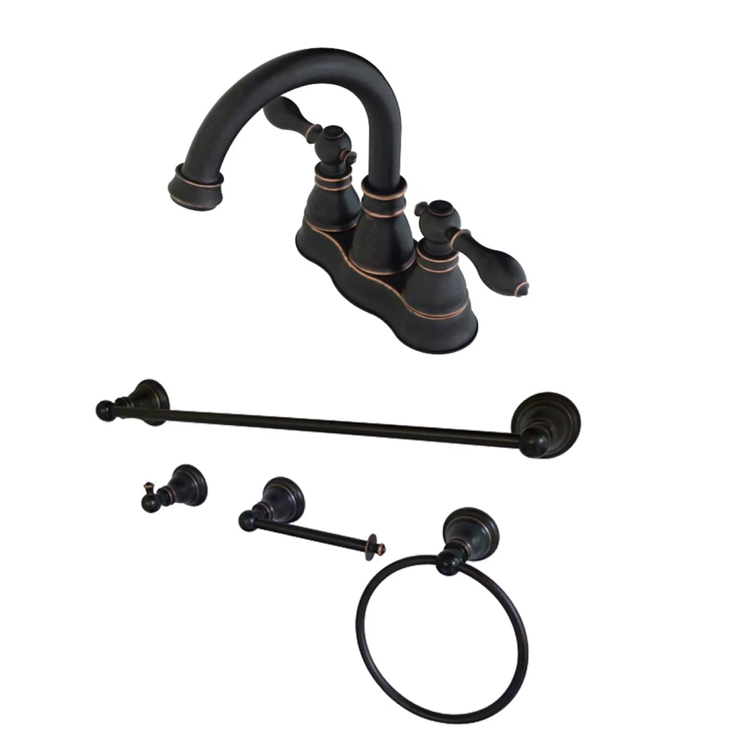Outlet American Classic 4" Centerset Lavatory Faucet with Bathroom Accessory Package in Naples Bronze 4" Center Set