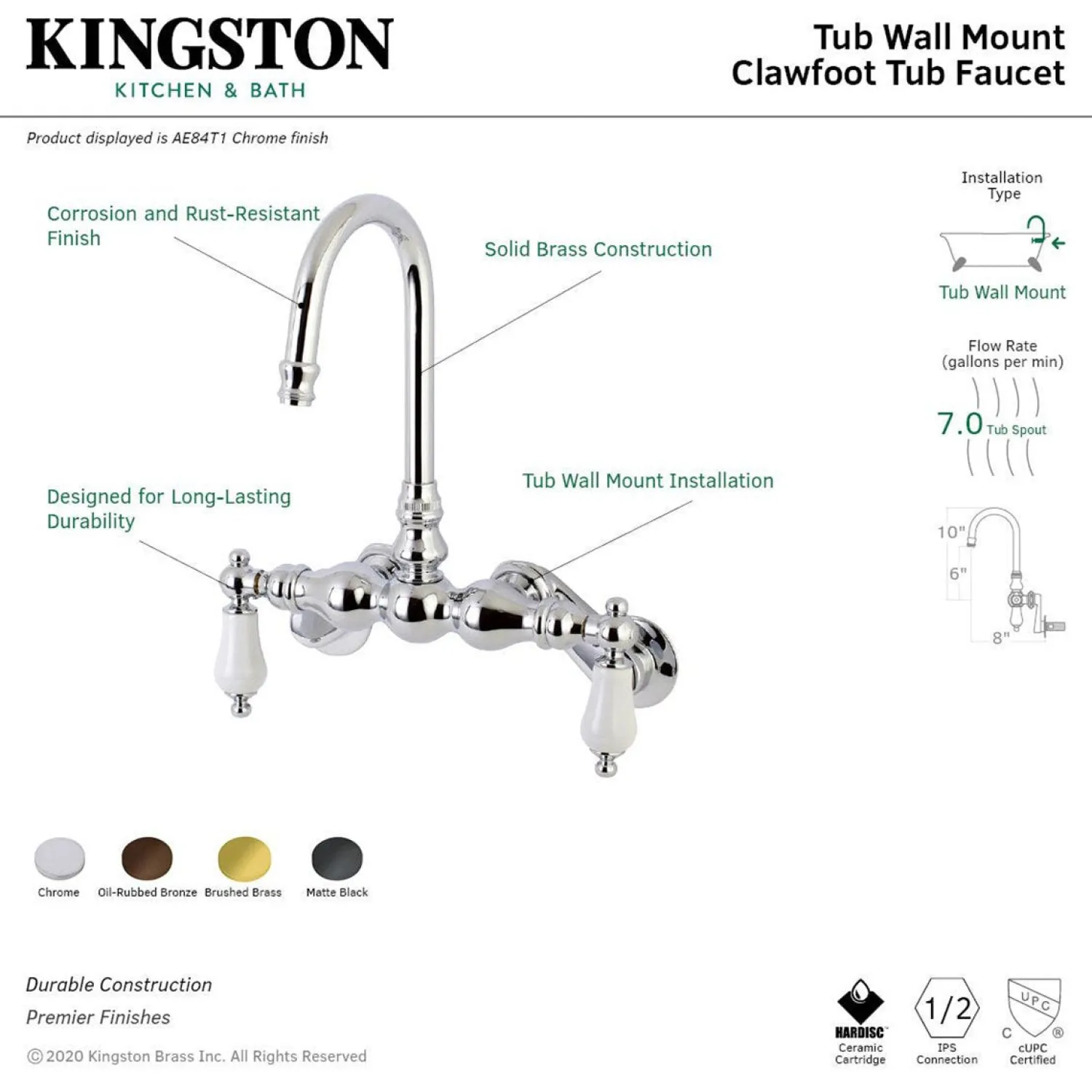 Discount Aqua Vintage AE83TX-P Adjustable Center Wall Mount Tub Faucet Tub Faucets