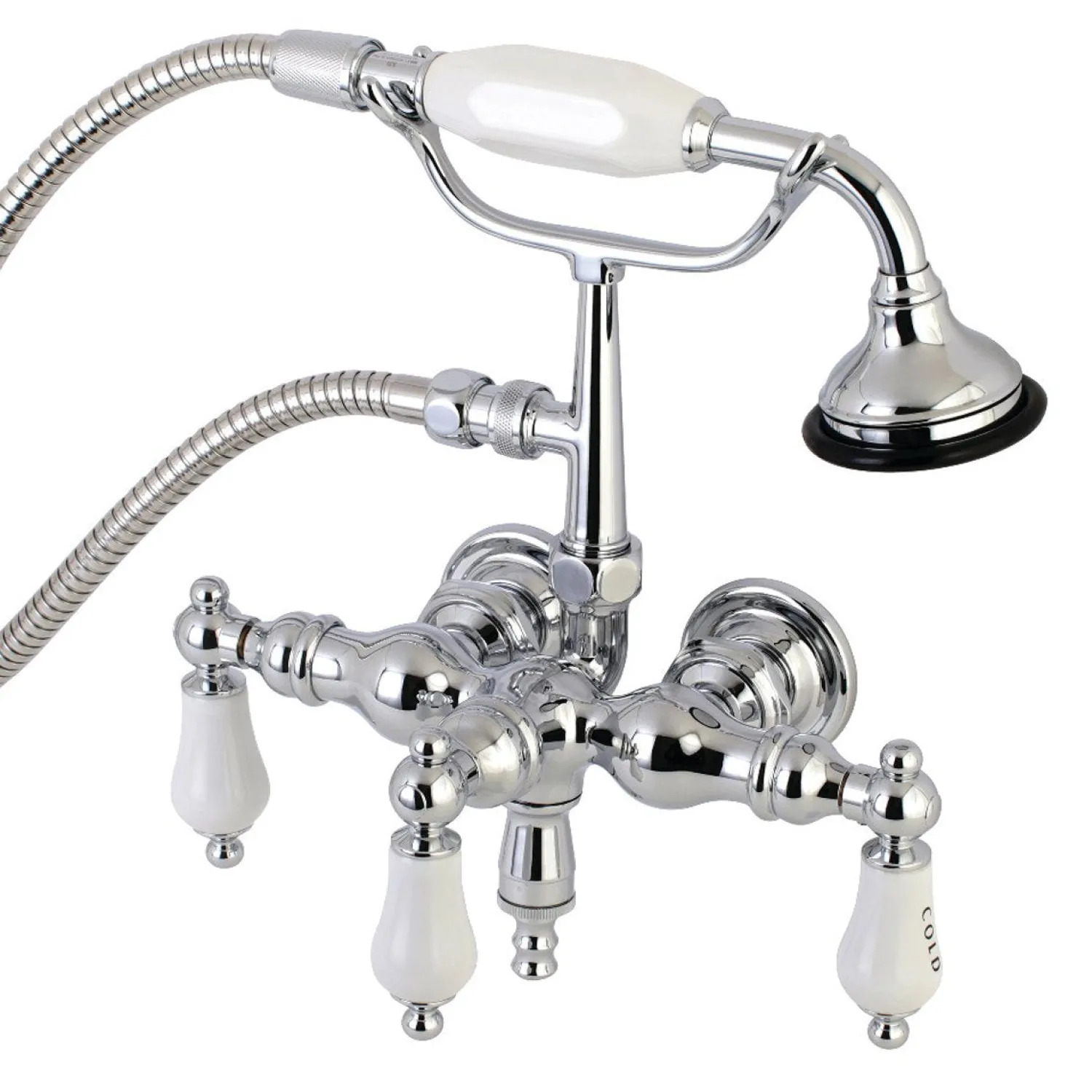 New Aqua Vintage AE21TX-P 3-3/8-Inch Wall Mount Tub Faucet with Hand Shower Tub Faucets