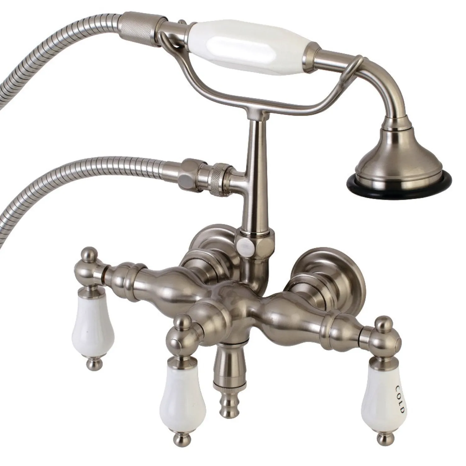 New Aqua Vintage AE21TX-P 3-3/8-Inch Wall Mount Tub Faucet with Hand Shower Tub Faucets