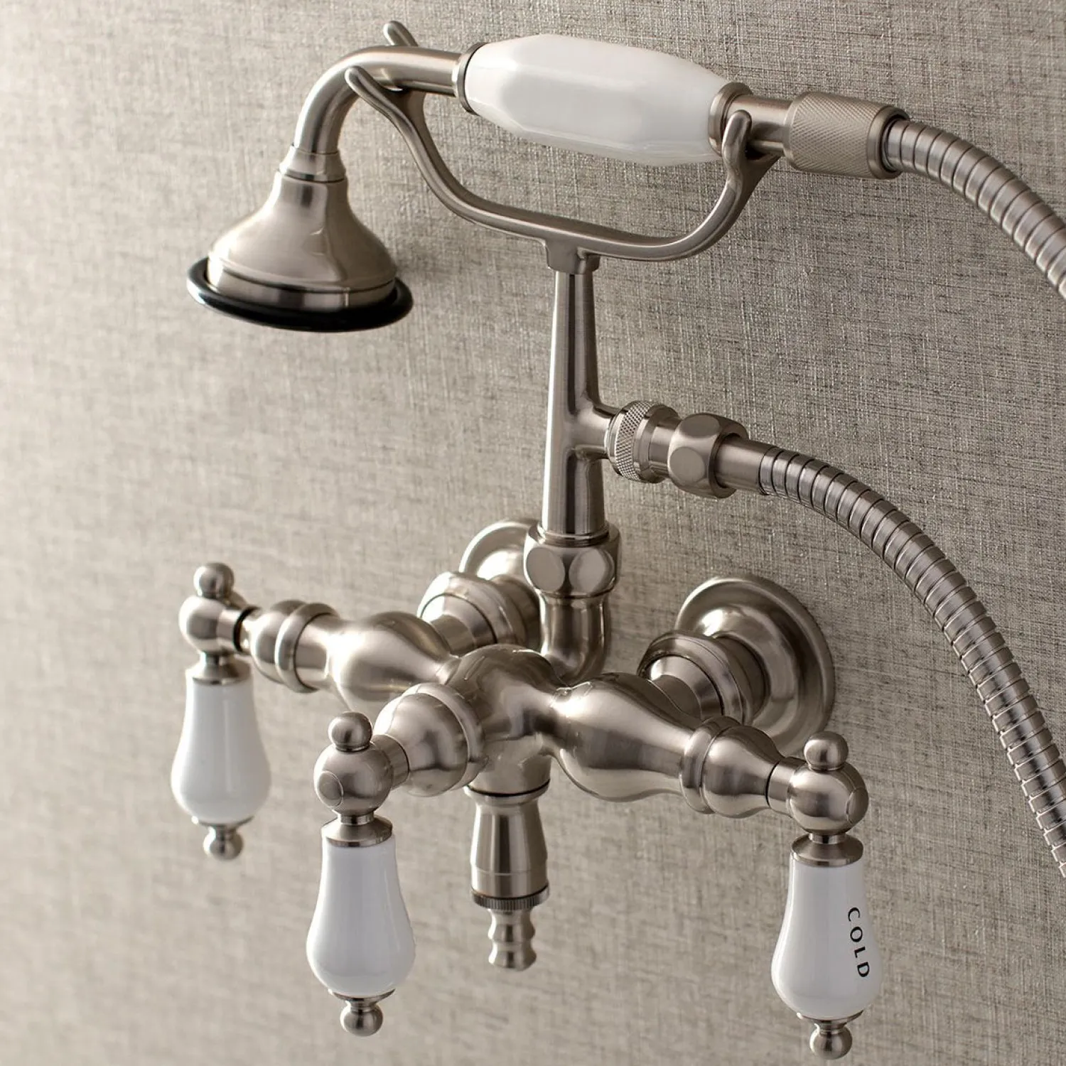 New Aqua Vintage AE21TX-P 3-3/8-Inch Wall Mount Tub Faucet with Hand Shower Tub Faucets