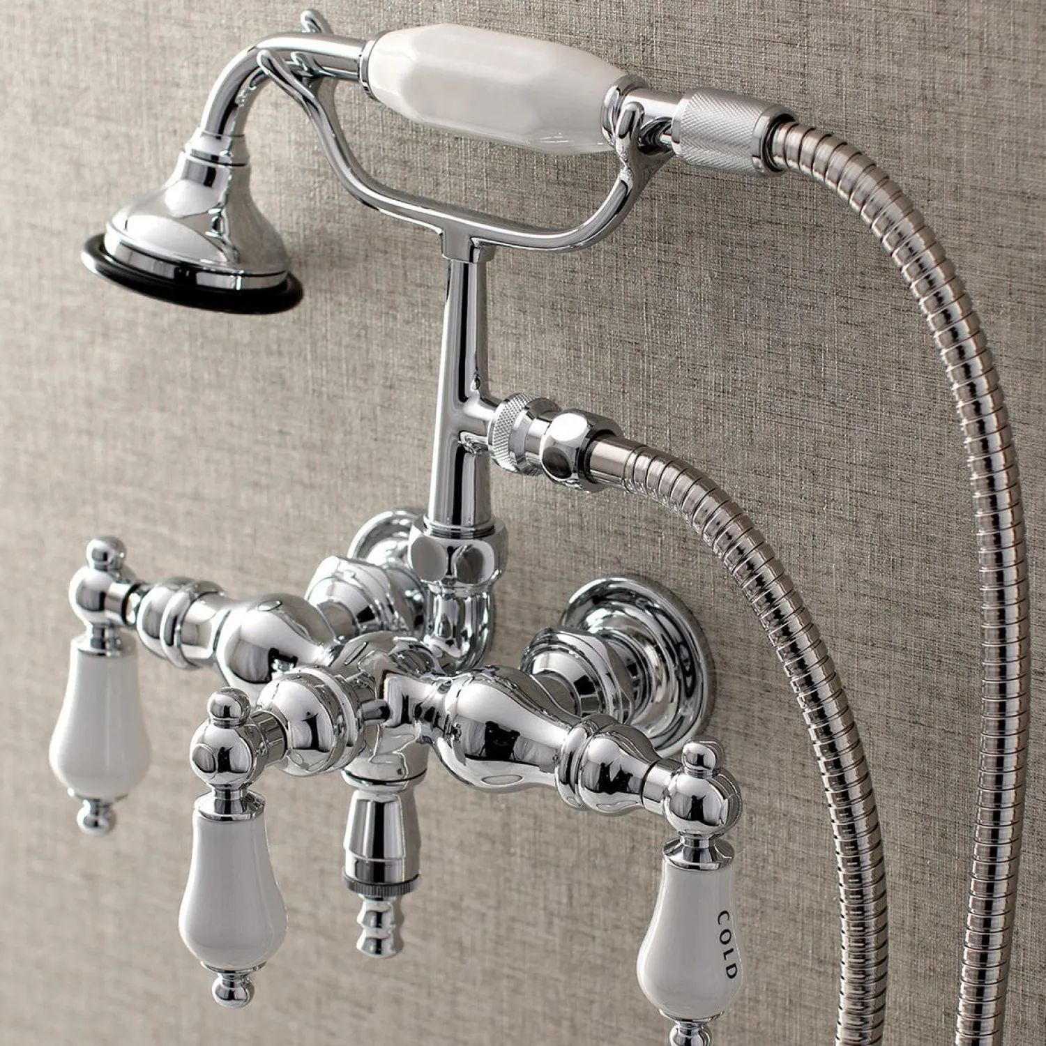 New Aqua Vintage AE21TX-P 3-3/8-Inch Wall Mount Tub Faucet with Hand Shower Tub Faucets