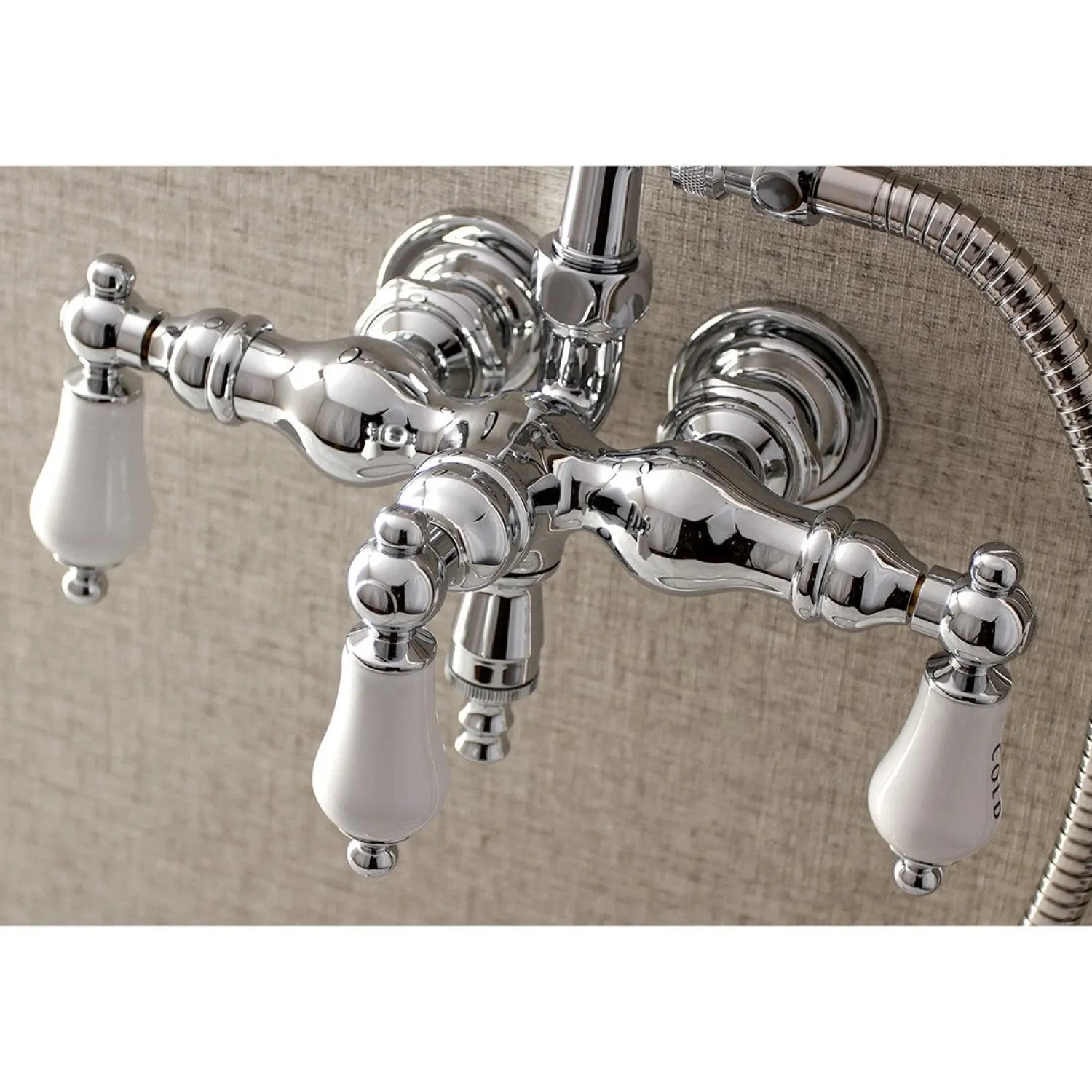 New Aqua Vintage AE21TX-P 3-3/8-Inch Wall Mount Tub Faucet with Hand Shower Tub Faucets