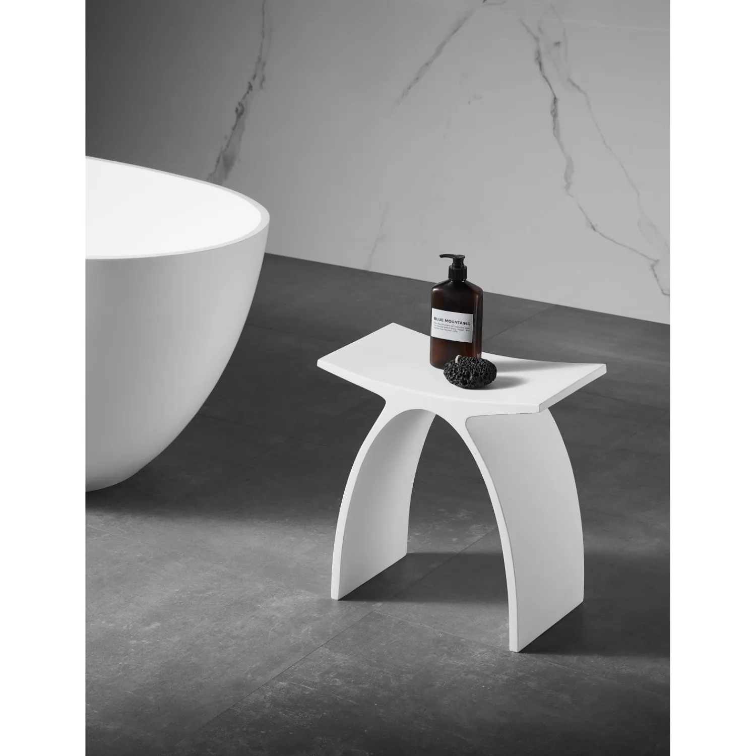 Hot Arched Bathroom Stool in Composite Matte White Shower Seats