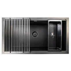 Hot 34" Black Composite Single Bowl Kitchen Workstation Sink Workstation Sinks|Single Bowl Sinks