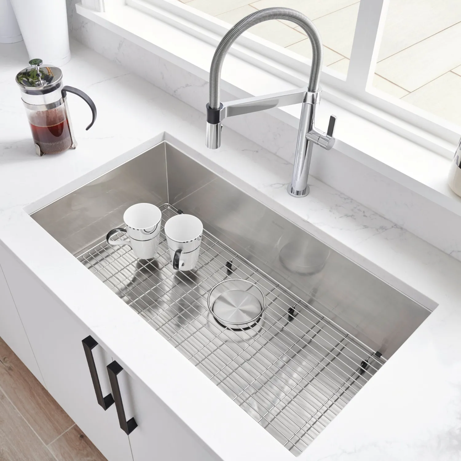 Online 32" Quatrus Zero Radius Super Single Bowl Kitchen Sink Stainless Steel Sinks|Single Bowl Sinks