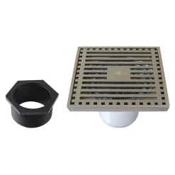 4" Brass Square Grid Shower Drain with Flange and Hair Trap Shower Drains