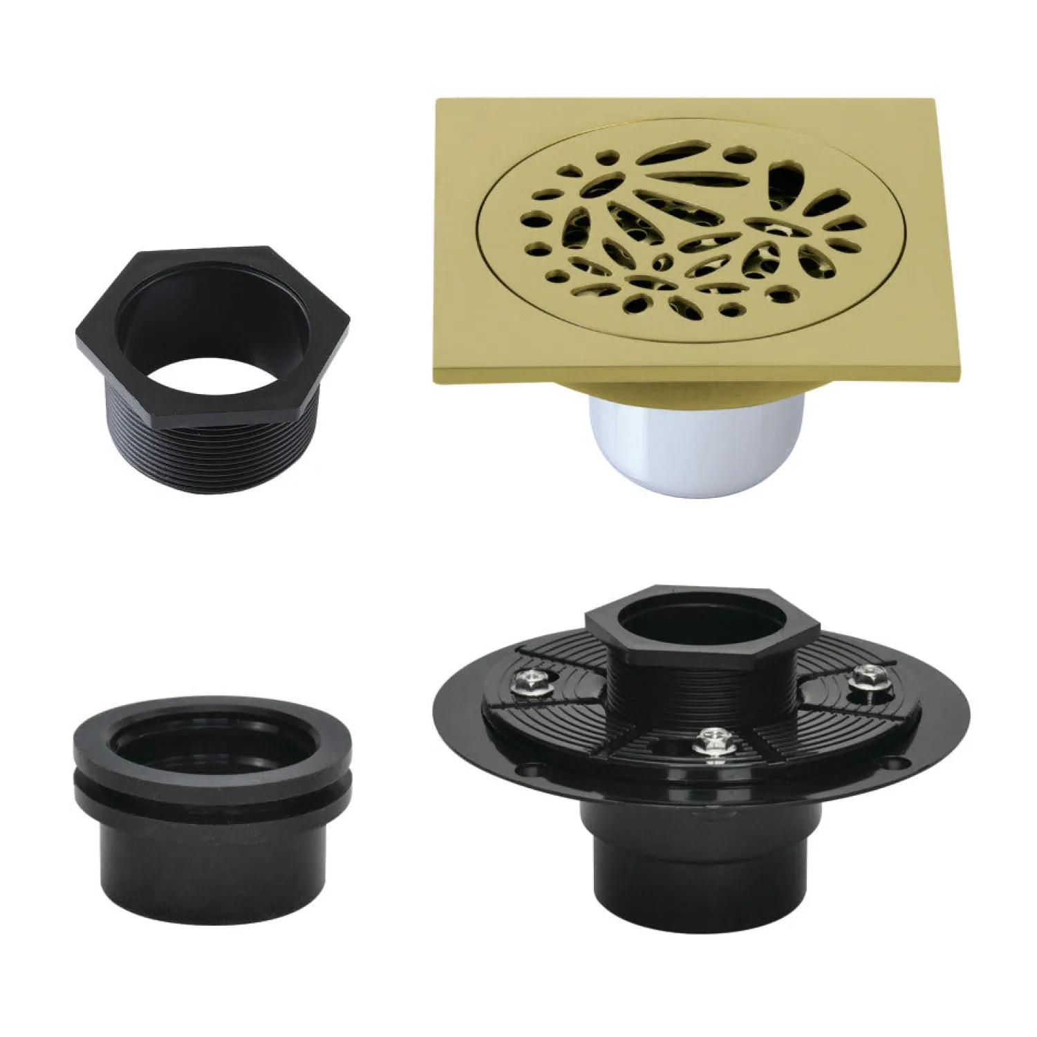 Hot 4" Brass Square Grid Shower Drain with Flange Shower Drains
