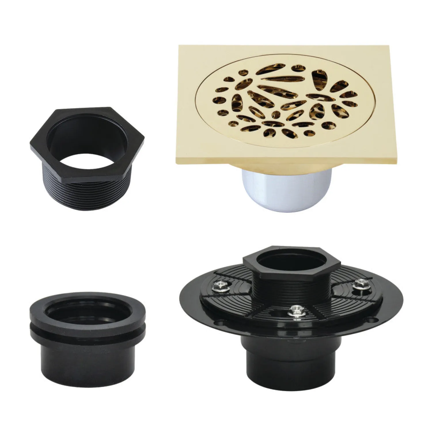 Hot 4" Brass Square Grid Shower Drain with Flange Shower Drains