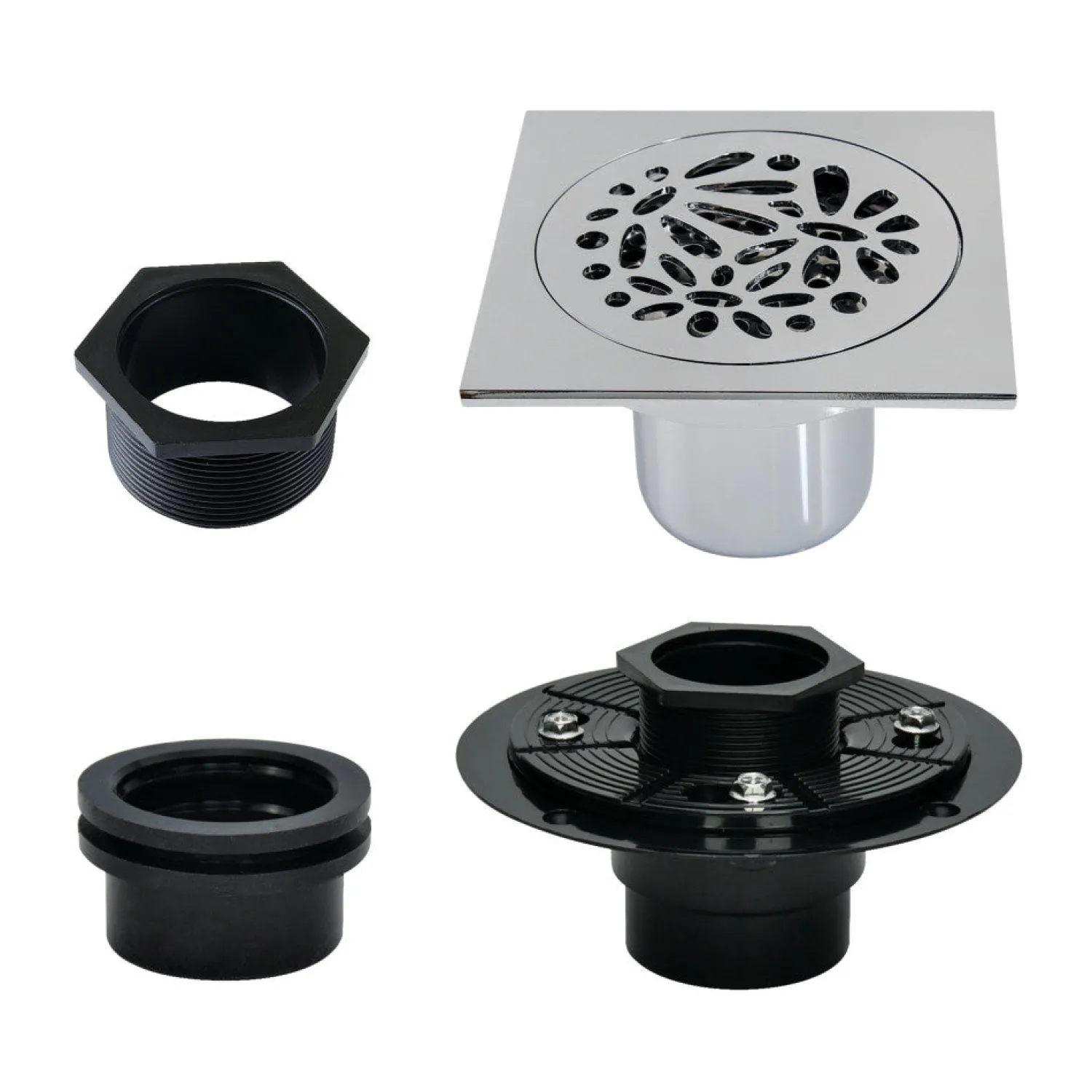 Hot 4" Brass Square Grid Shower Drain with Flange Shower Drains