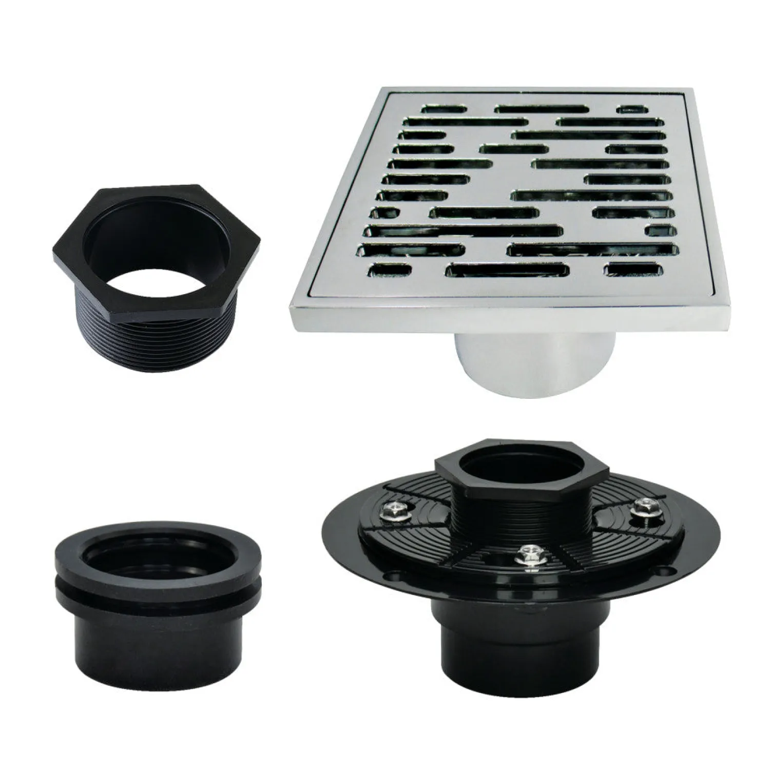Clearance 4" Brass Square Grid Shower Drain with Flange Shower Drains