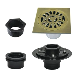 Outlet 4" Brass Square Grid Shower Drain with Flange Shower Drains