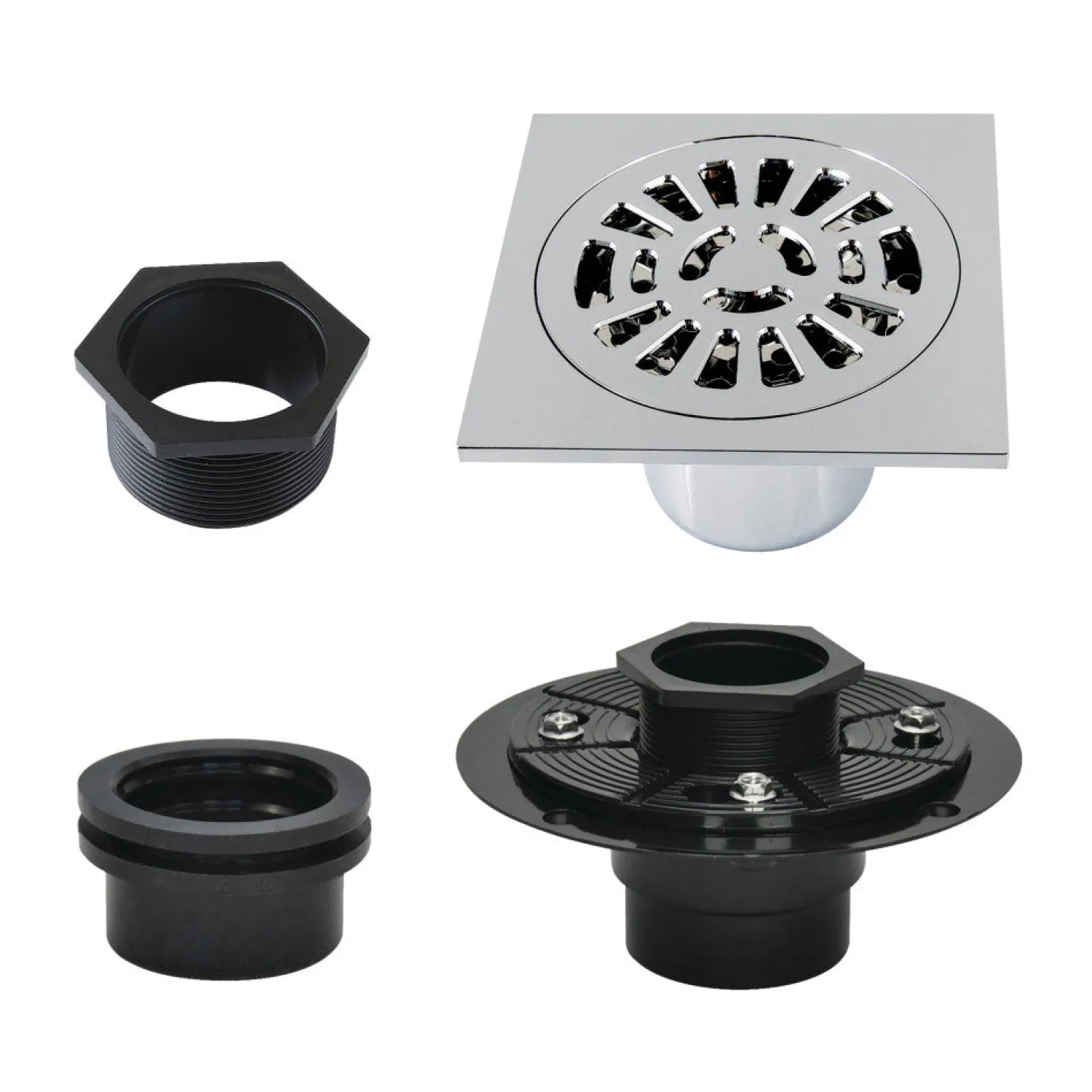 Outlet 4" Brass Square Grid Shower Drain with Flange Shower Drains