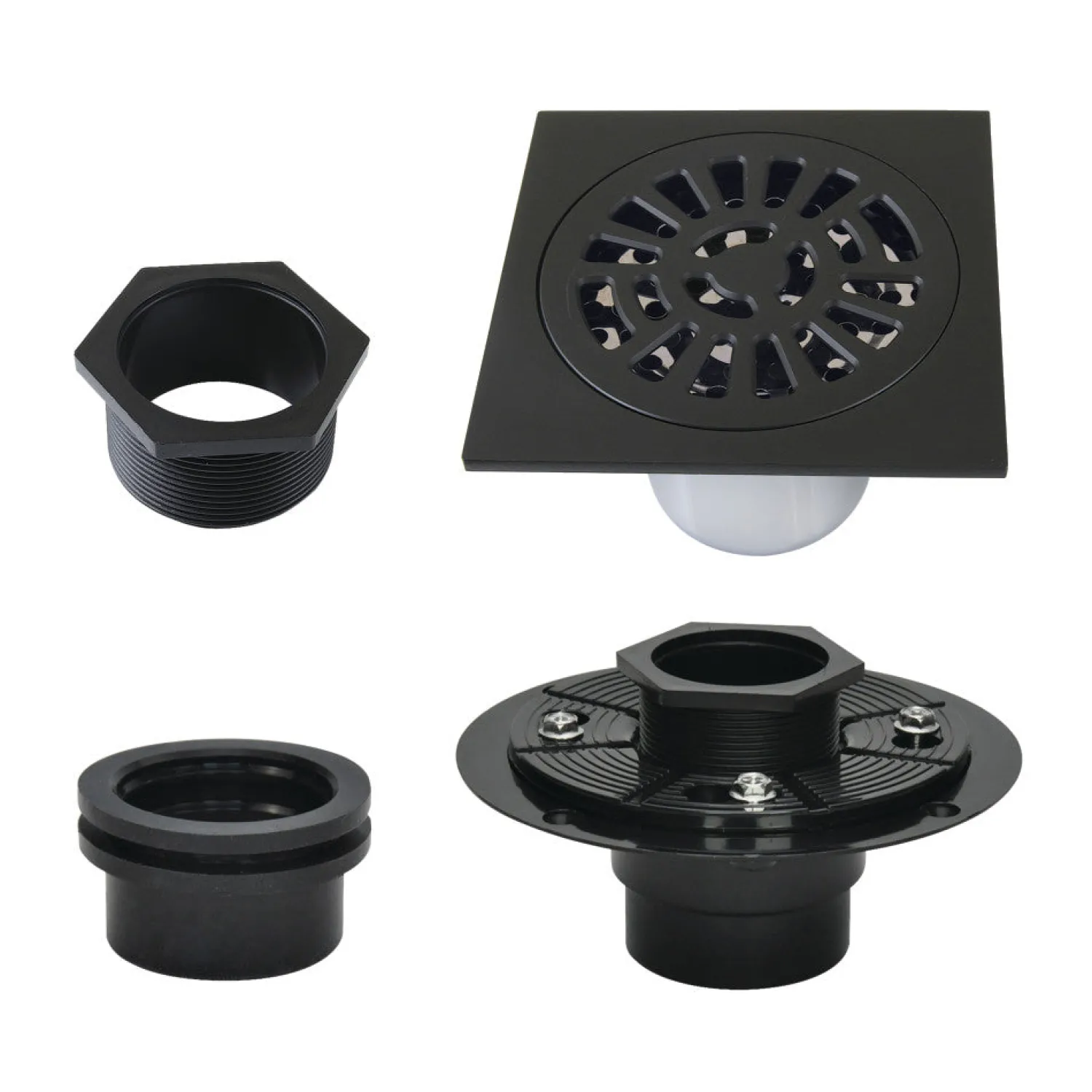 Outlet 4" Brass Square Grid Shower Drain with Flange Shower Drains