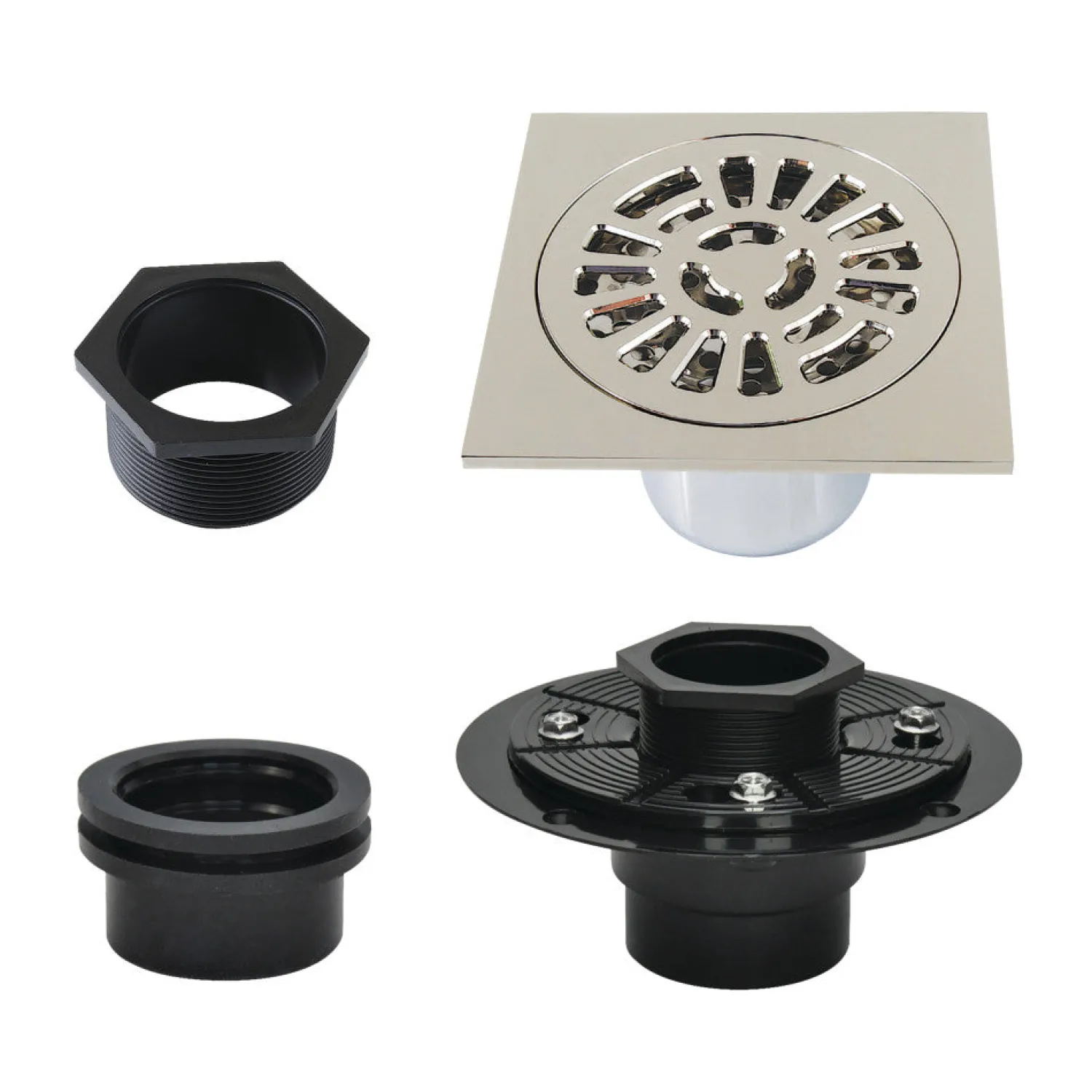 Outlet 4" Brass Square Grid Shower Drain with Flange Shower Drains