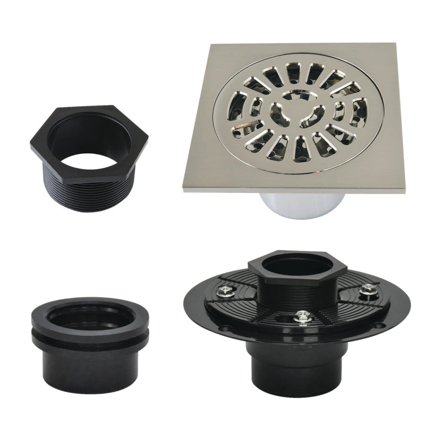 Outlet 4" Brass Square Grid Shower Drain with Flange Shower Drains
