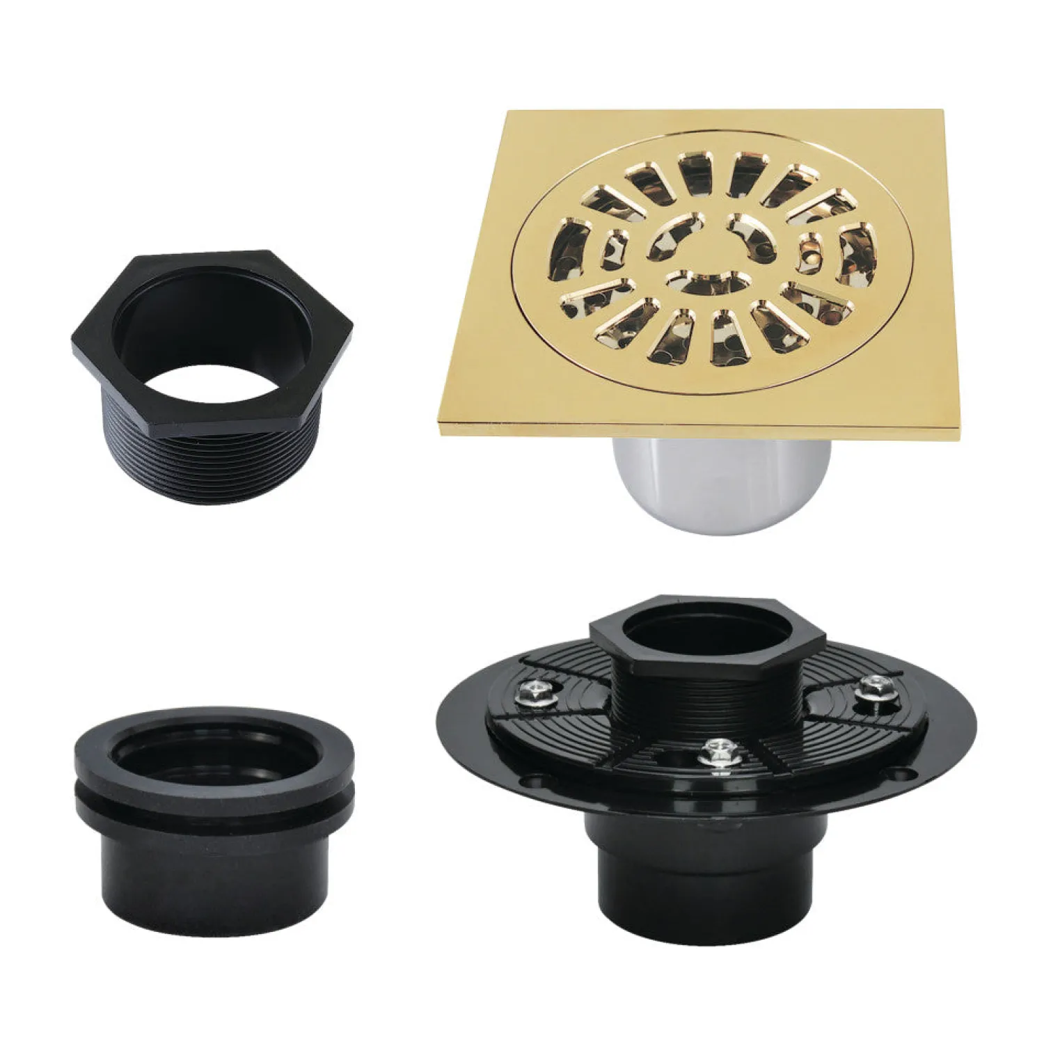 Outlet 4" Brass Square Grid Shower Drain with Flange Shower Drains