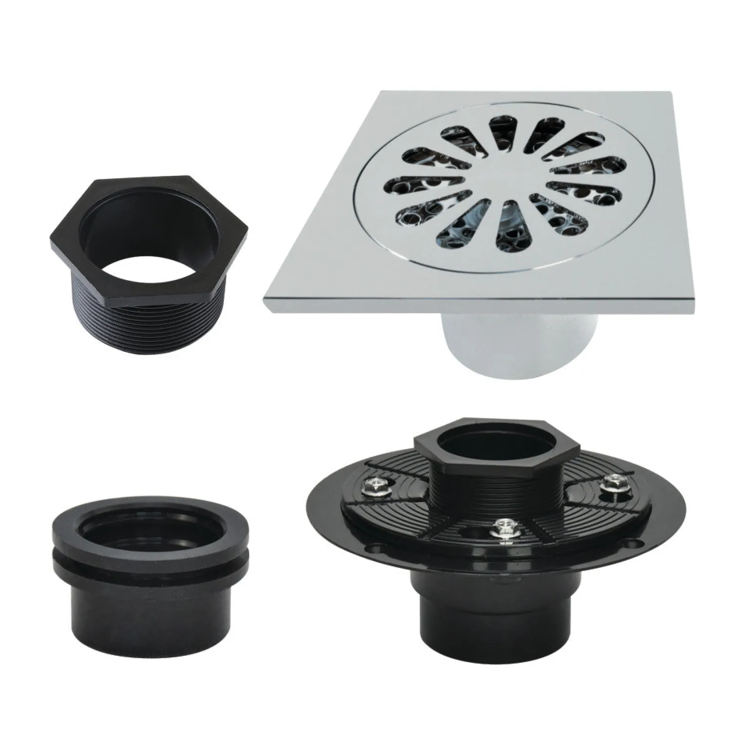 Clearance 4" Brass Square Grid Shower Drain with Flange Shower Drains