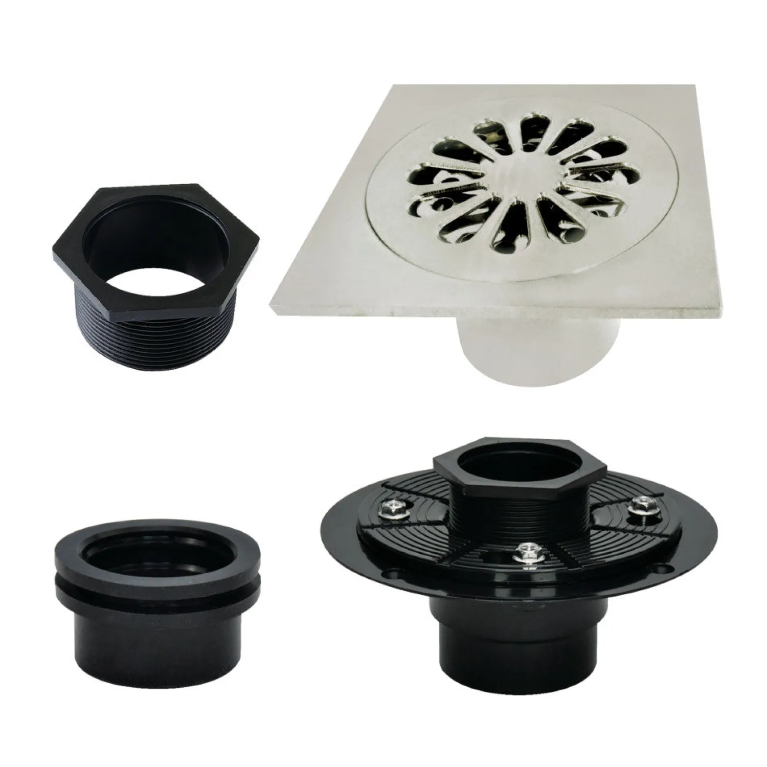 Clearance 4" Brass Square Grid Shower Drain with Flange Shower Drains