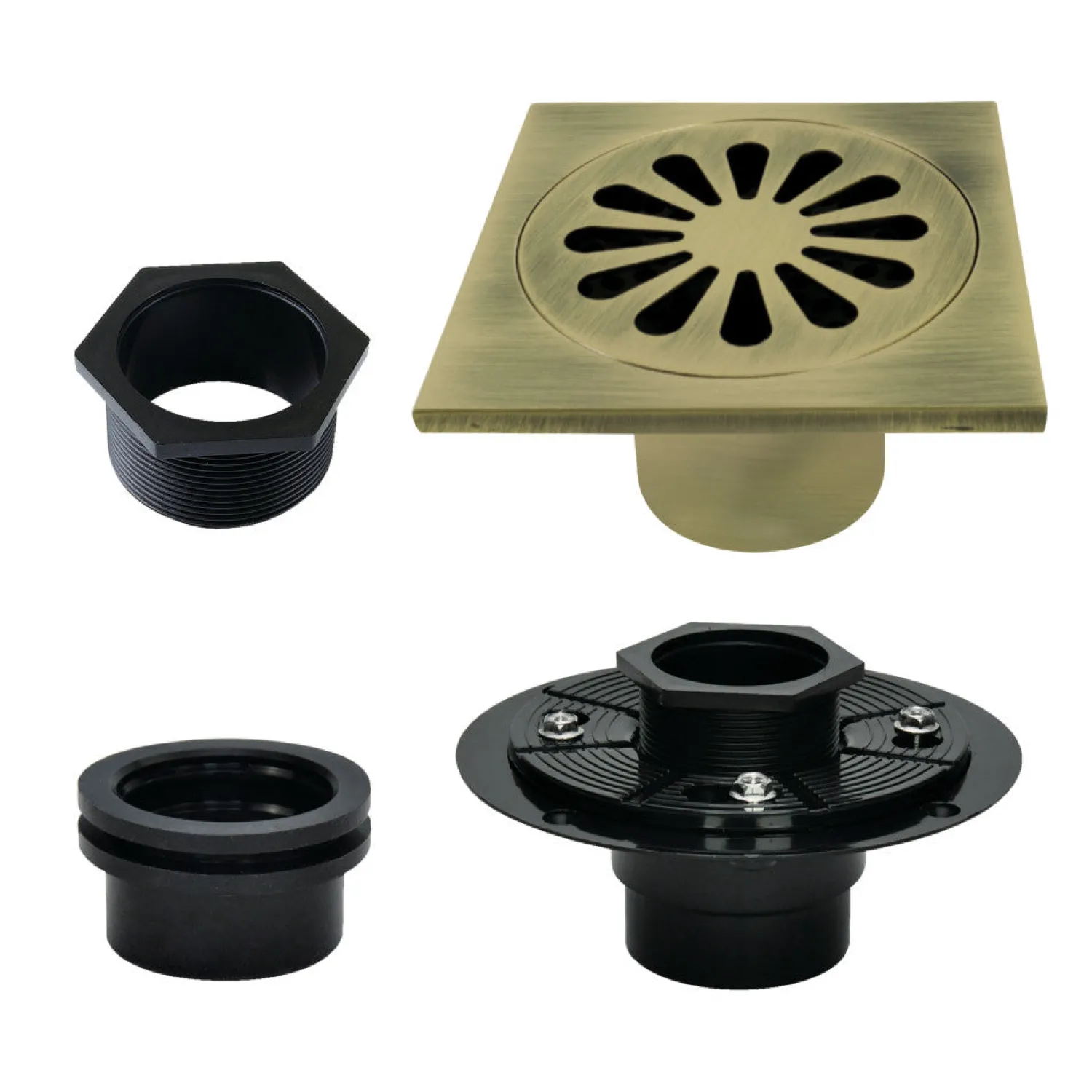 Clearance 4" Brass Square Grid Shower Drain with Flange Shower Drains