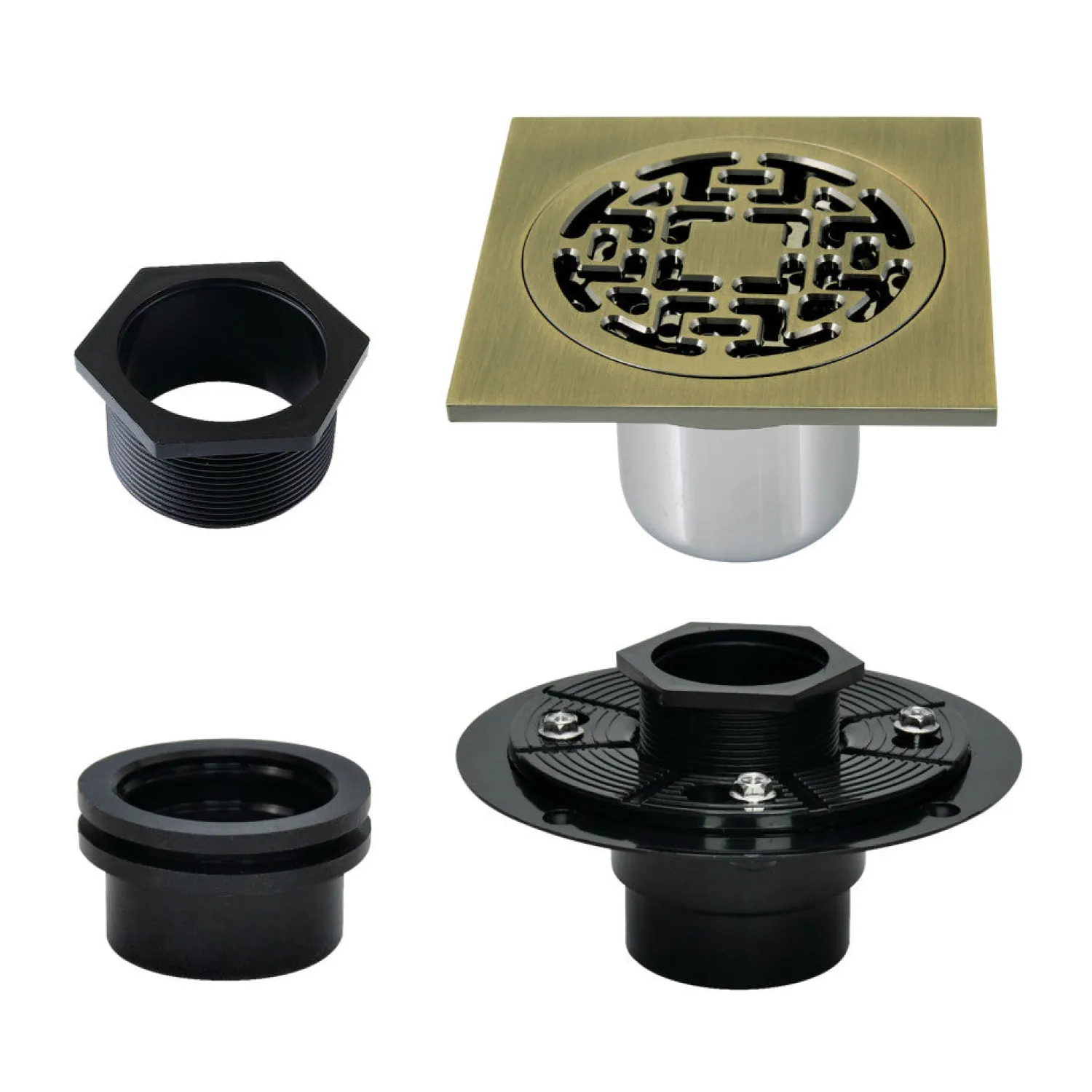 Sale 4" Brass Square Grid Shower Drain with Flange Shower Drains