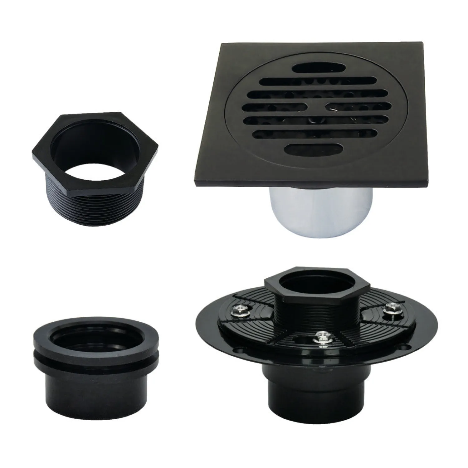 Discount 4" Brass Square Grid Shower Drain with Flange Shower Drains