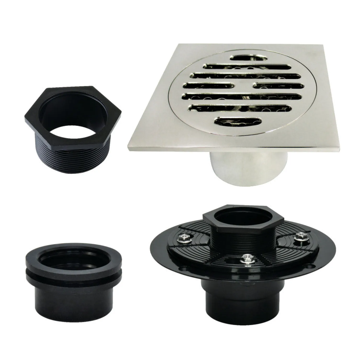 Discount 4" Brass Square Grid Shower Drain with Flange Shower Drains