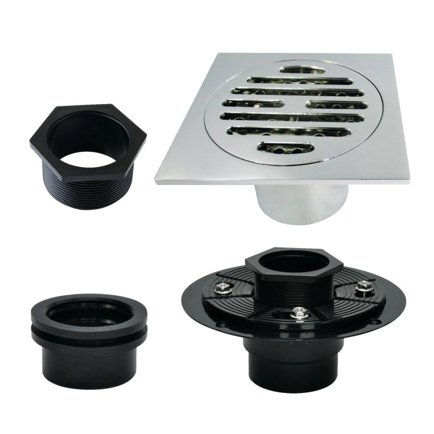 Discount 4" Brass Square Grid Shower Drain with Flange Shower Drains