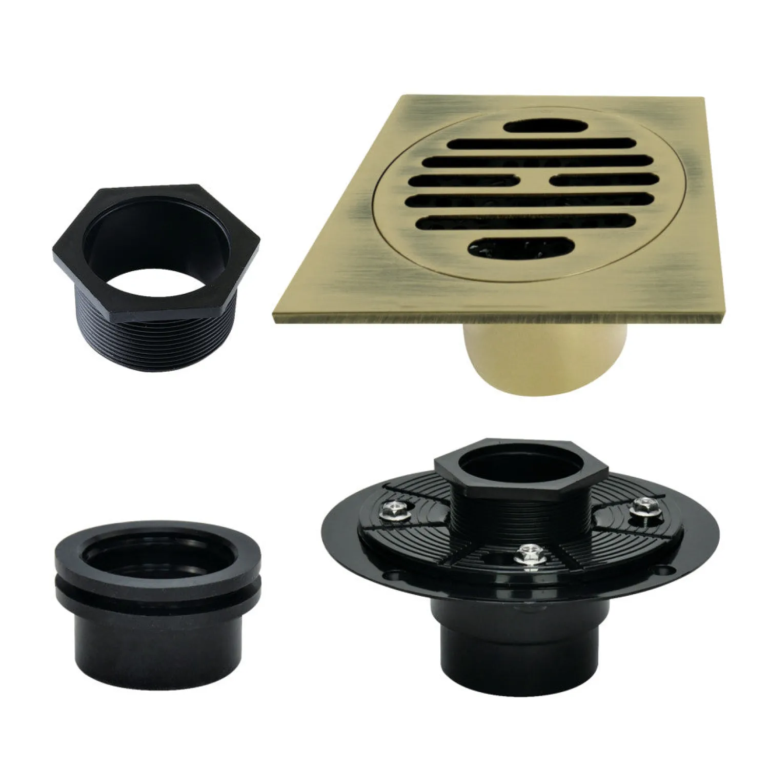 Discount 4" Brass Square Grid Shower Drain with Flange Shower Drains