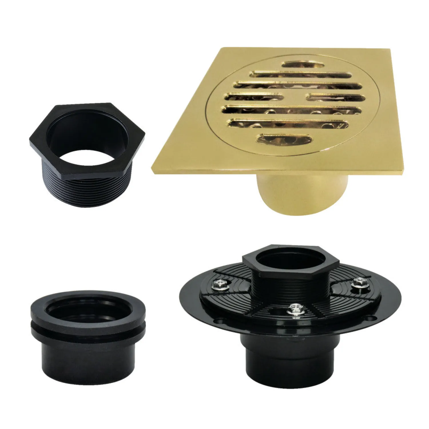 Discount 4" Brass Square Grid Shower Drain with Flange Shower Drains