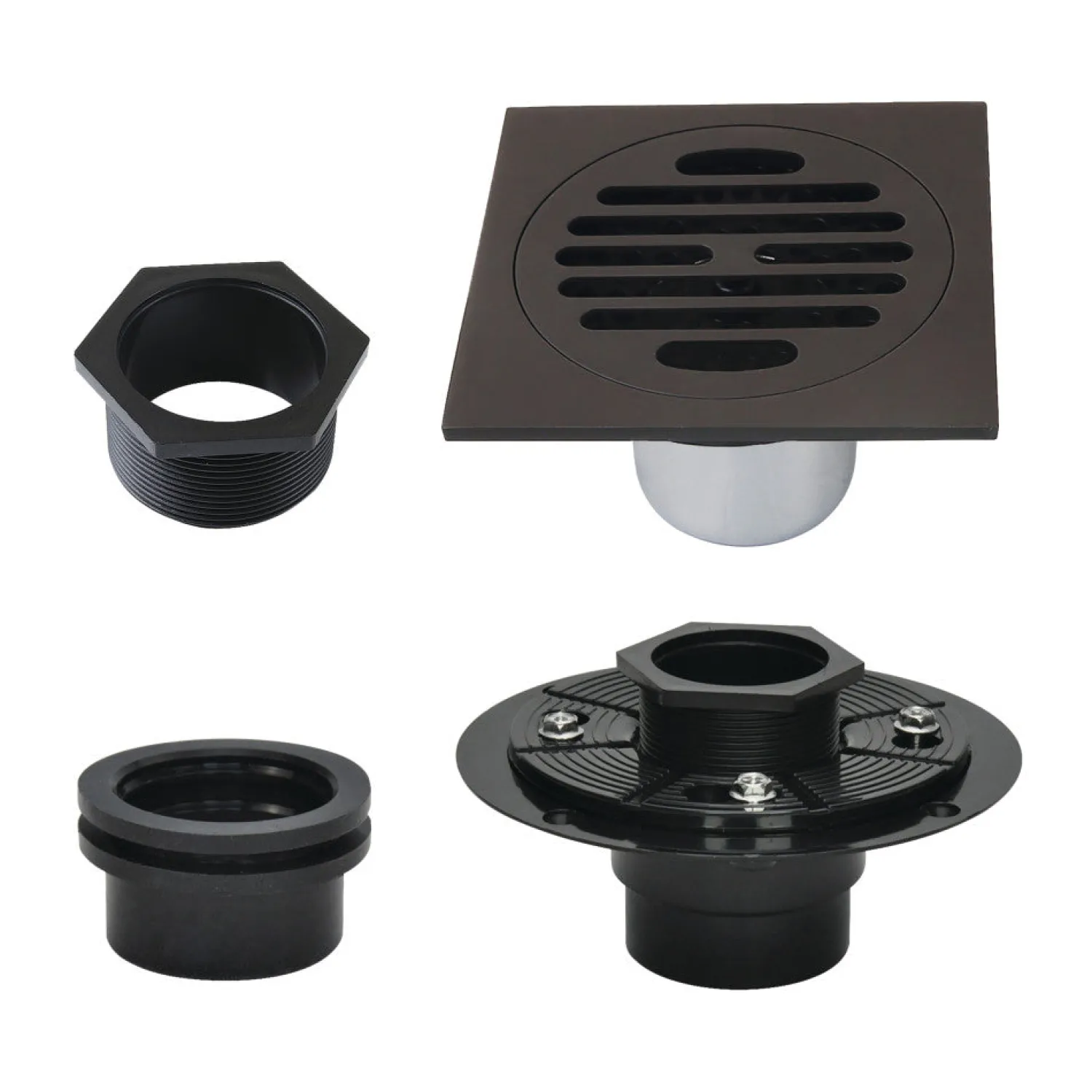 Discount 4" Brass Square Grid Shower Drain with Flange Shower Drains