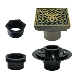 Online 4" Brass Square Grid Shower Drain with Flange Shower Drains