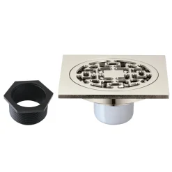 4" Brass Square Grid Shower Drain with Flange Shower Drains