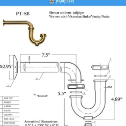Clearance Brushed Satin Brass P-Trap for Bathroom and Utility Drains Laundry & Utility Sinks