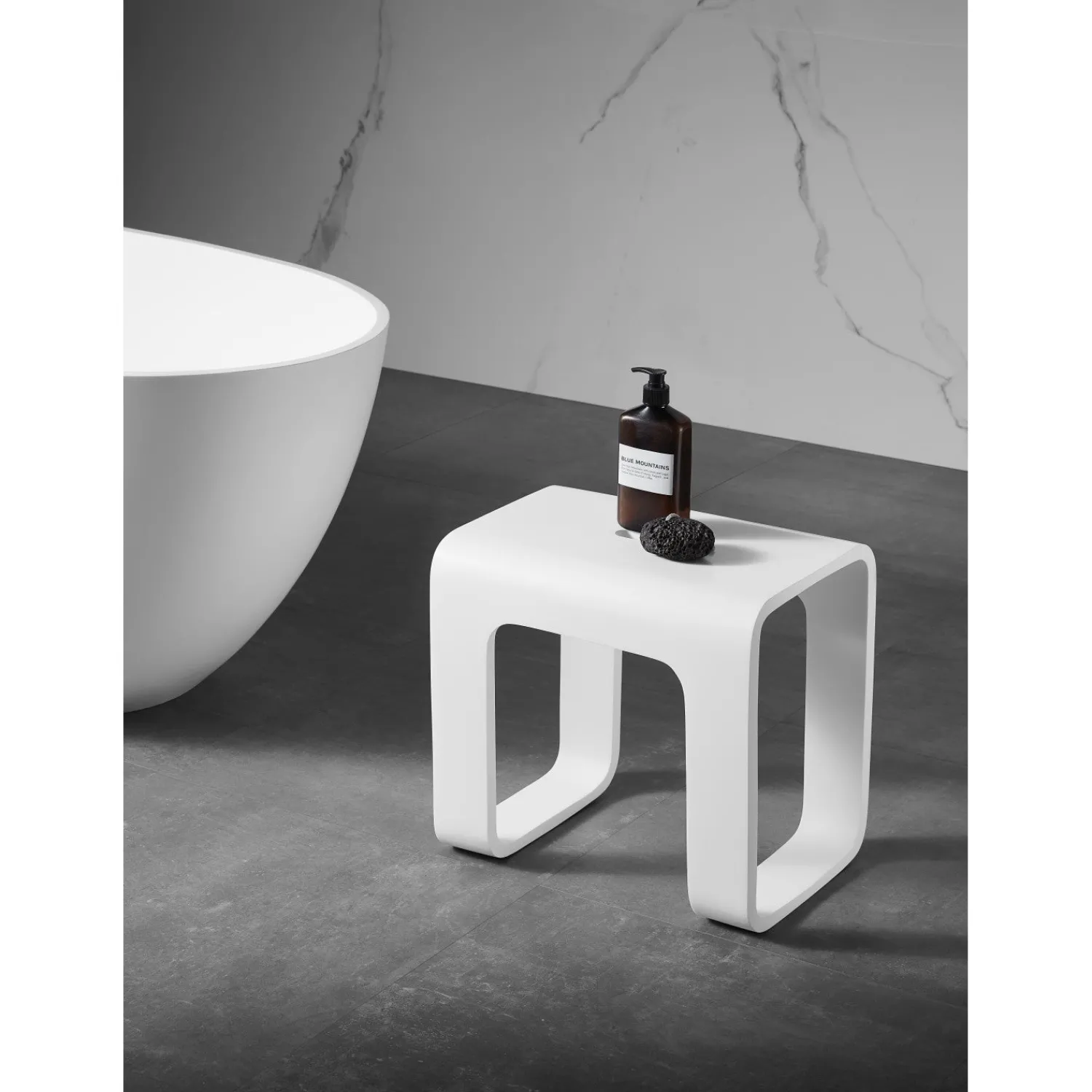 Hot Cube Bathroom Stool in Composite Matte White Shower Seats
