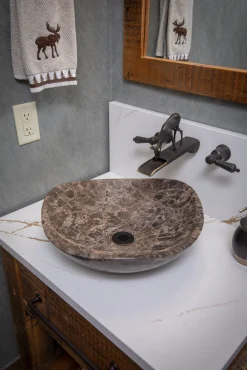 Sale Dark Emperador Marble Freeform Vessel Sink Above Counter / Vessel Sinks
