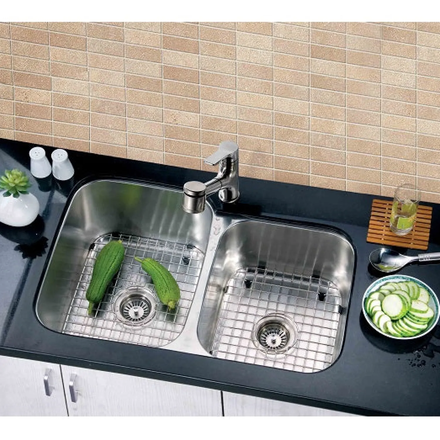 Clearance Dawn ASU110 30" Double Bowl Undermount 18 Gauge Stainless Steel Kitchen Sink Stainless Steel Sinks|Double Bowl Sinks