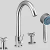 Clearance Dawn D032503 4-Hole Tub Filler with Personal Handshower and Cross Handles Tub Faucets