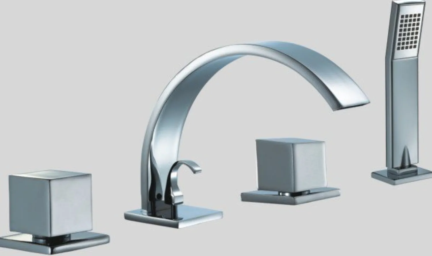 New Dawn D782262 4-Hole Tub Filler with Personal Handshower, Square Handles & Sheetflow Spout Tub Faucets
