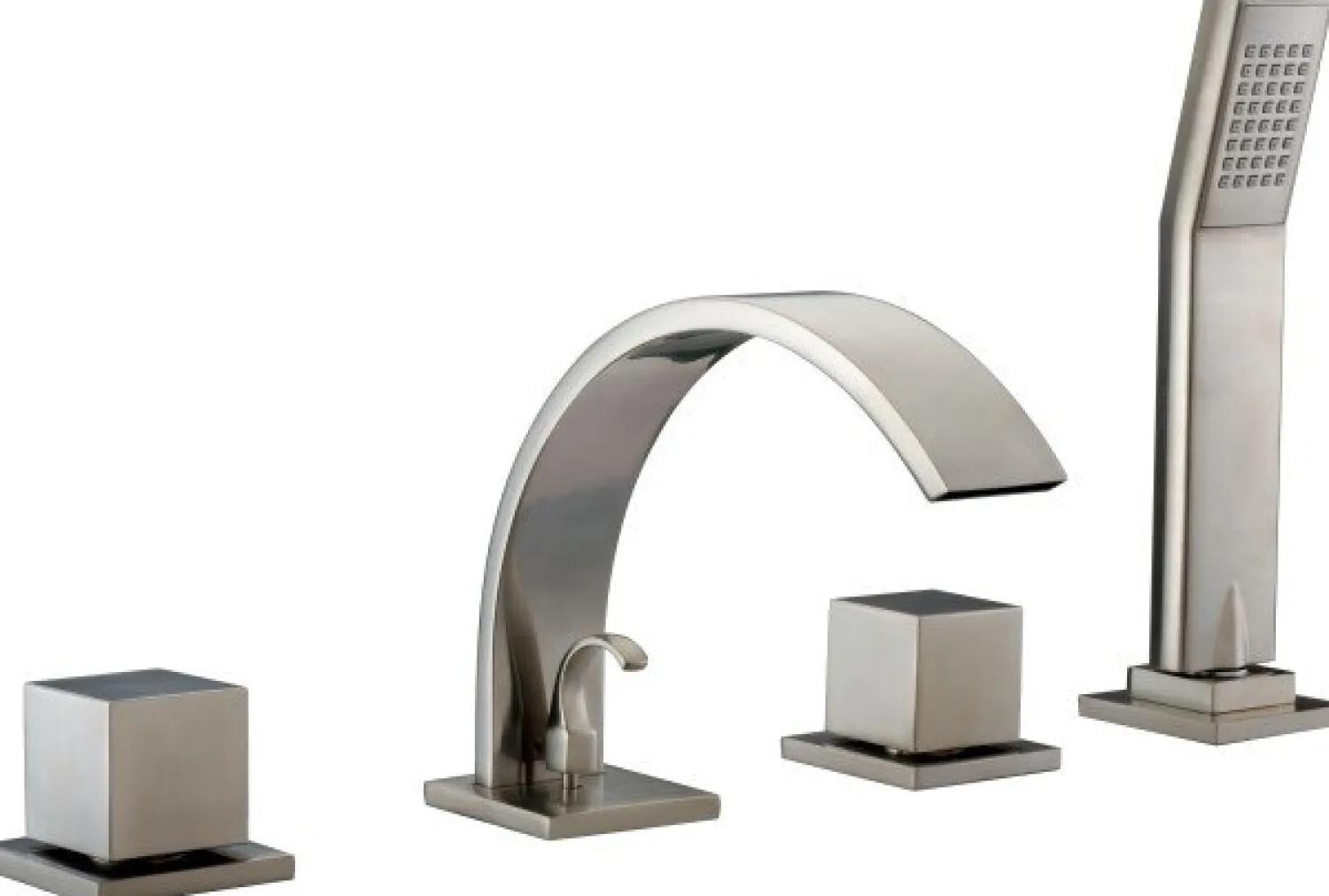 New Dawn D782262 4-Hole Tub Filler with Personal Handshower, Square Handles & Sheetflow Spout Tub Faucets