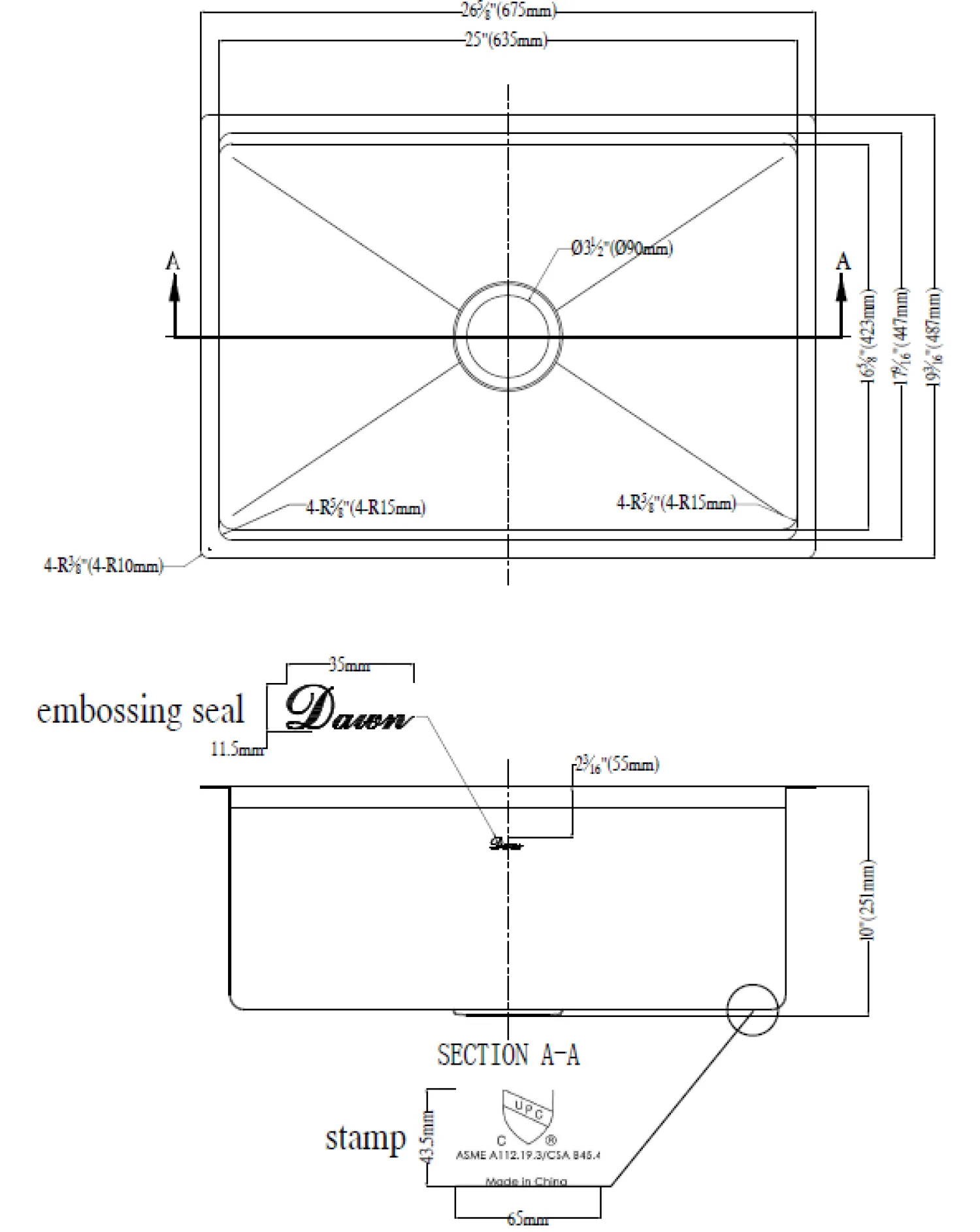 Dawn 27" DSR2517 Stainless Undermount Workstation Kitchen Sink Workstation Sinks|Stainless Steel Sinks