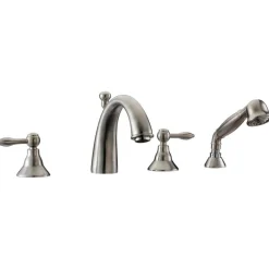 Hot Dawn 4-Hole Tub Filler with Personal Handshower in Brushed Nickel and Lever Handles Tub Faucets