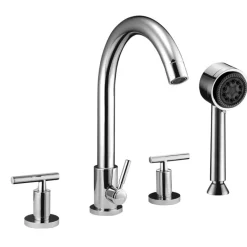 Dawn 4-Hole Tub Filler with Personal Handshower and Lever Handles in Chrome Tub Faucets