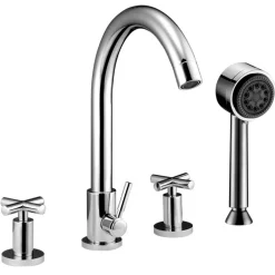 New Dawn 4-Hole Tub Filler with Personal Handshower and Cross Handles in Chrome Tub Faucets