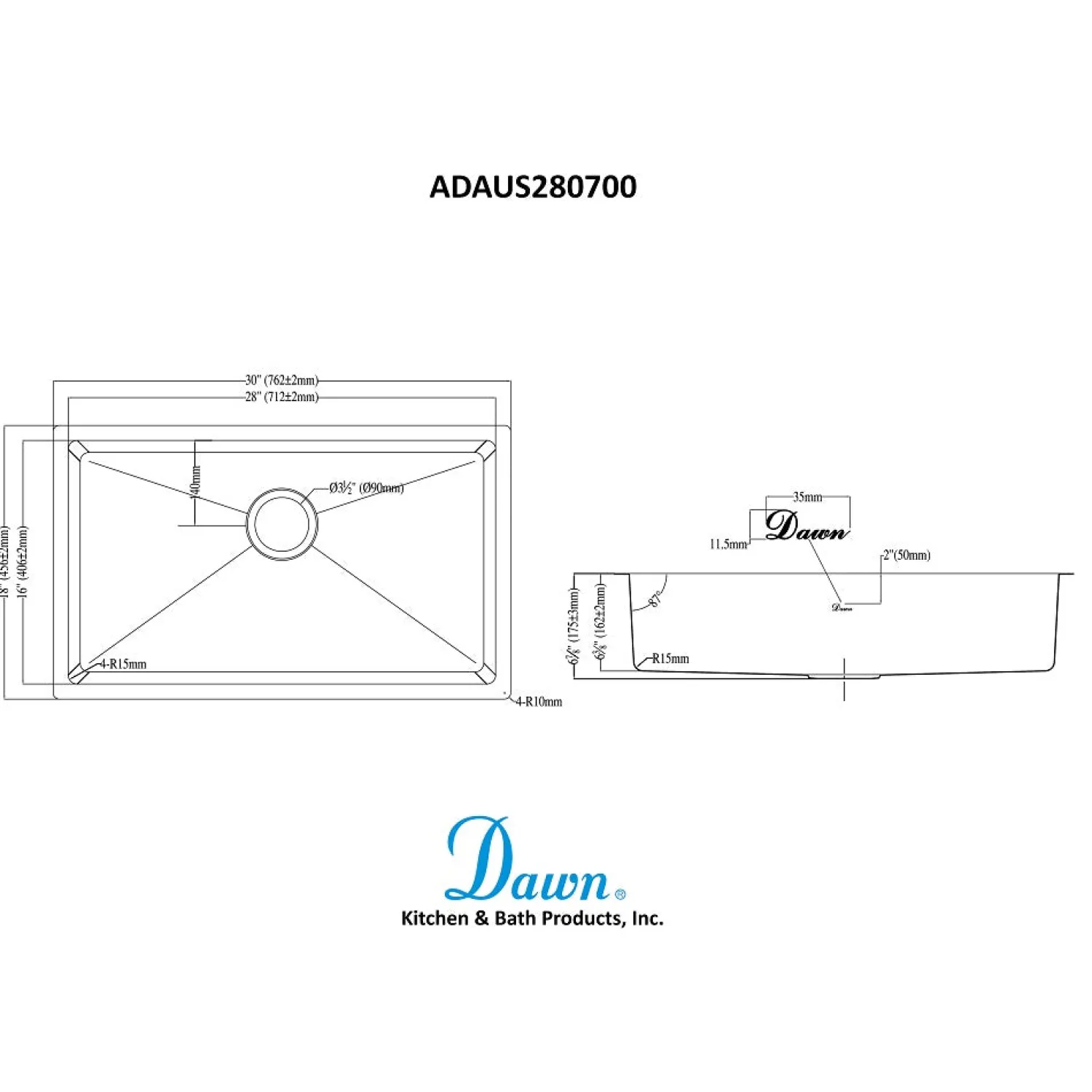Discount Dawn 30" Shallow Undermount Small Radius Kitchen Sink Stainless Steel Sinks|Undermount Sinks