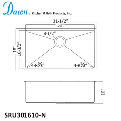 Clearance Dawn 32" Single Bowl Undermount 18 Gauge Stainless Steel Kitchen Sink Stainless Steel Sinks|Single Bowl Sinks