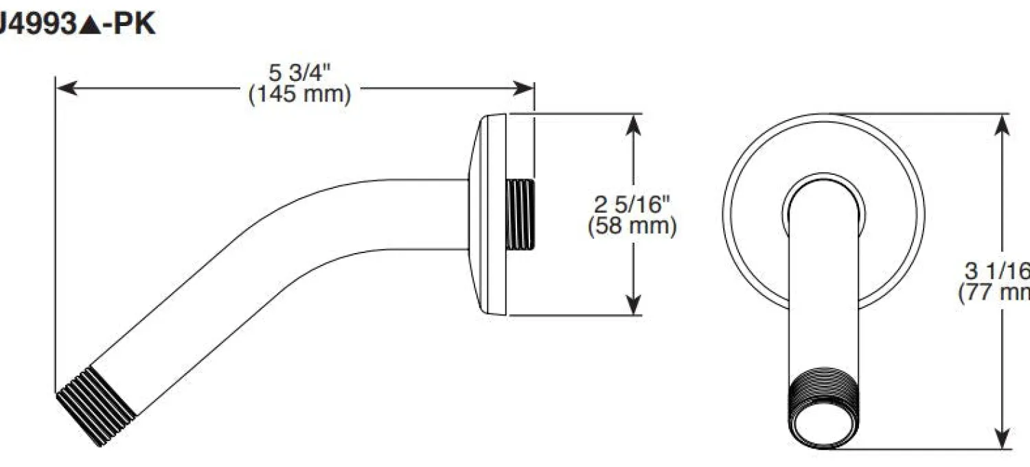 Outlet 5-3/4" Wall Mounted Shower Arm and Shower Arm Flange Shower Arms