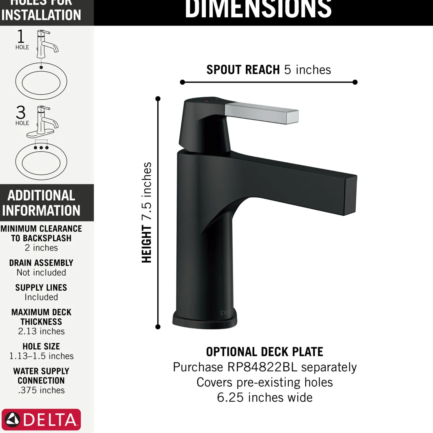 Discount Zura Single Handle Bathroom Faucet with Drain in Chrome and Black Single Hole