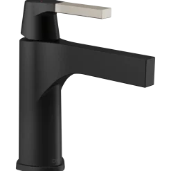 Outlet Zura Single Handle Bathroom Faucet with Drain in Stainless and Black Single Hole